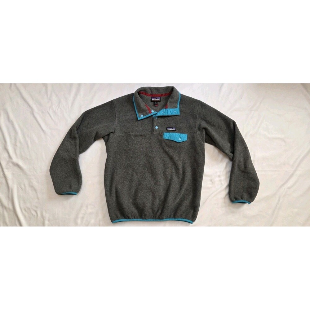 Womens Patagonia Synchilla T snap Fleece Grey Turquoise Green Pullover Medium